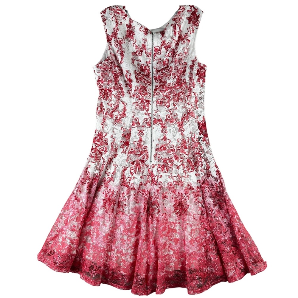 Danny and Nicole Lace Ombre Fit Flare Dress Womens 16 Red White Cocktail Party - Picture 7 of 12